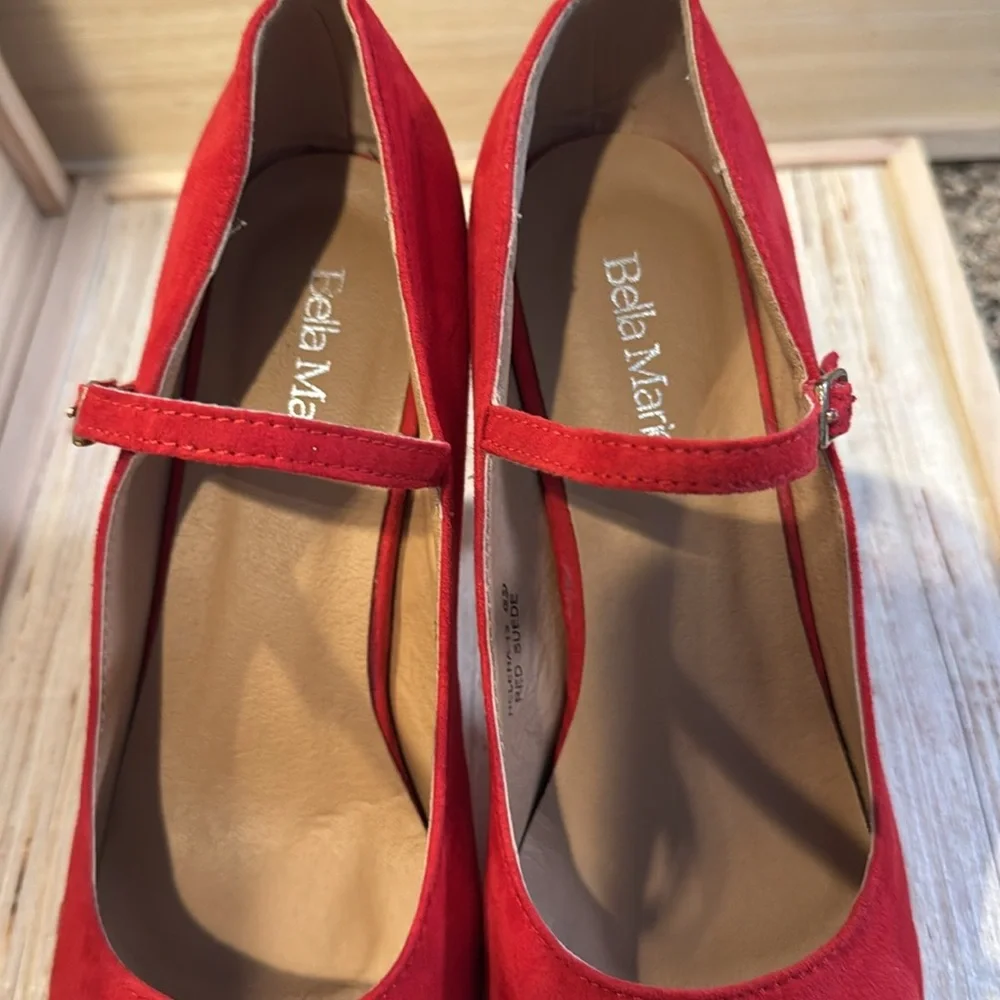 Suede Red Mary Jane Heels - Picture 6 of 15